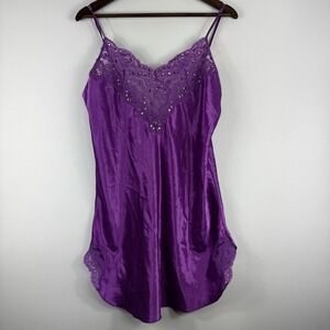 Vintage Delicates Slip Dress Women Large Purple Baby Doll Lace Short Chemise 90s